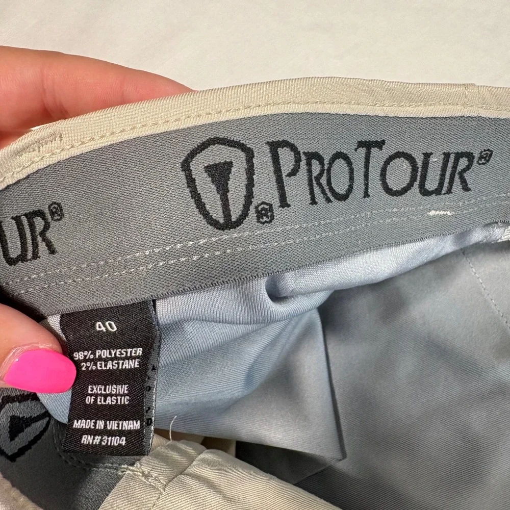 ProTour Mens Golf Shorts Khaki Tan Size 40 Stretch Performance Flat Front 4497
